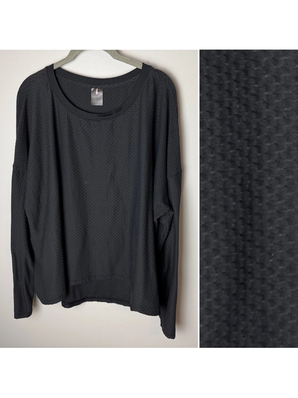 CALIA Top Plus Size 2X Black Textured Knit Long Sleeves Oversized Athletic